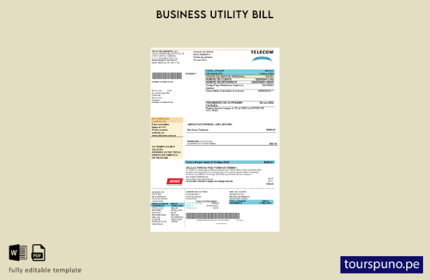 Plantilla de factura de servicios públicos para empresas de Argentina Telecom li